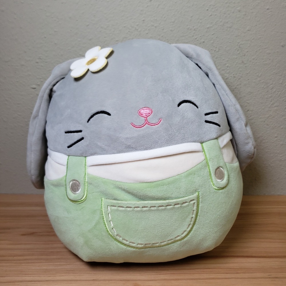 Squishmallows Blake Plush Floppy Ear Bunny Rabbit Gray Green Suspenders Spring‎